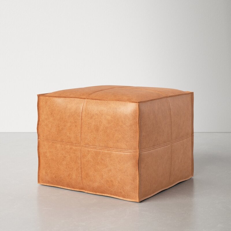 Hamrick 18'' Wide Faux Leather Square Pouf Ottoman, Distressed Brown - Image 1