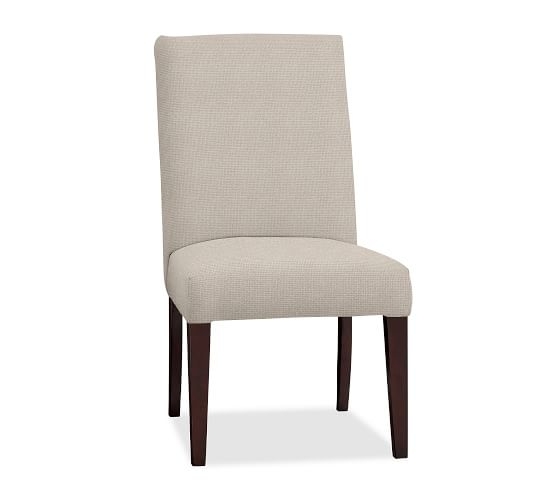 PB Comfort Square Upholstered Dining Chair, Performance Chateau Basketweave Oatmeal, Espresso - Image 0