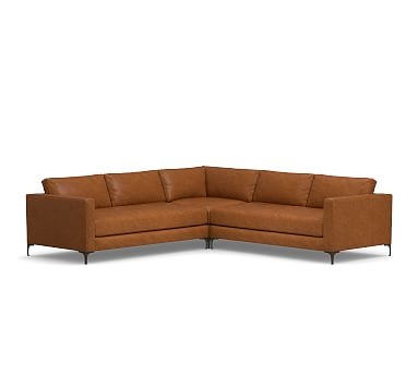 Jake Leather 3-Piece L-Shaped Corner Sectional, Down Blend Cushions, Signature Chalk - Image 1