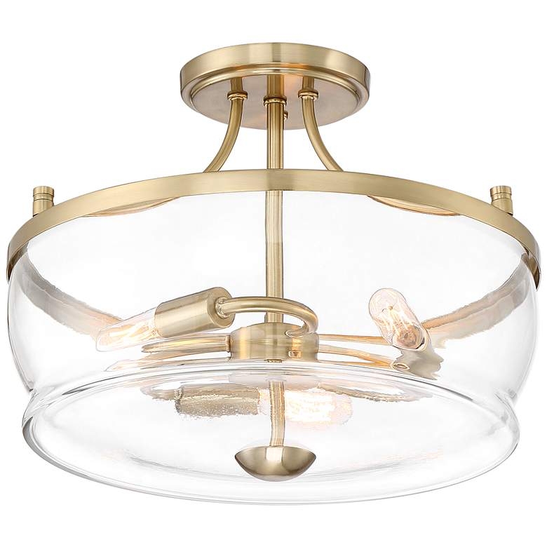 Possini Euro Alia 14" Wide Glass and Warm Brass 3-Light Ceiling Light - Image 0
