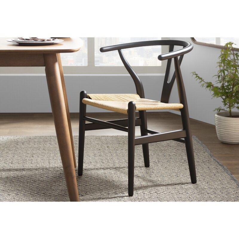 Solid Wood Dining Chair - set of 2 - black frame and natural seat - Image 2