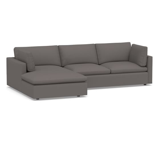 Bolinas Upholstered Right Arm Loveseat with Chaise Sectional, Down Blend Wrapped Cushions, Sunbrella(R) Performance Slub Tweed Charcoal - Image 0