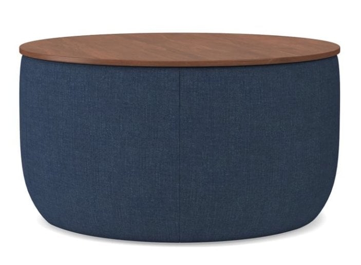 Upholstered Storage Base Ottoman, Large, Performance Yarn Dyed Linen Weave, French Blue, Dark Mineral - Image 0