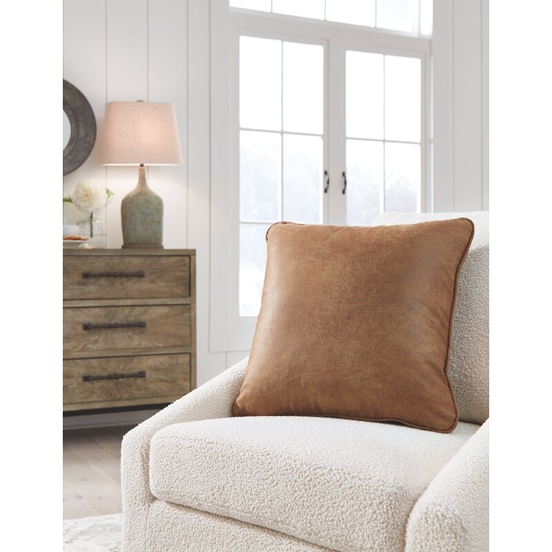 Desoto Square Faux Leather Pillow Cover and Insert RESTOCK IN APR 7,2021. - Image 1