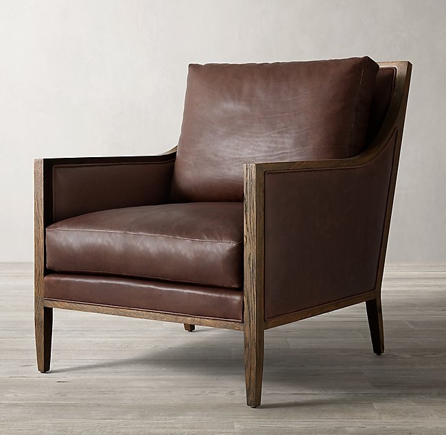 FRENCH CONTEMPORARY SLOPE LOW BACK LEATHER CHAIR - Image 0