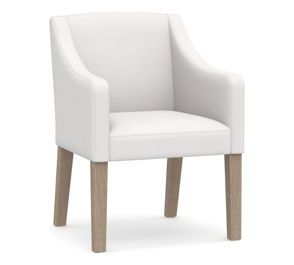 Classic Upholstered Slope Armchair with Seadrift Legs, Twill White - Image 0