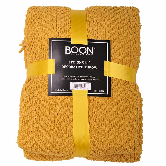 Nader Tweed Knitted-Design Throw, Lemon Curry - Image 1
