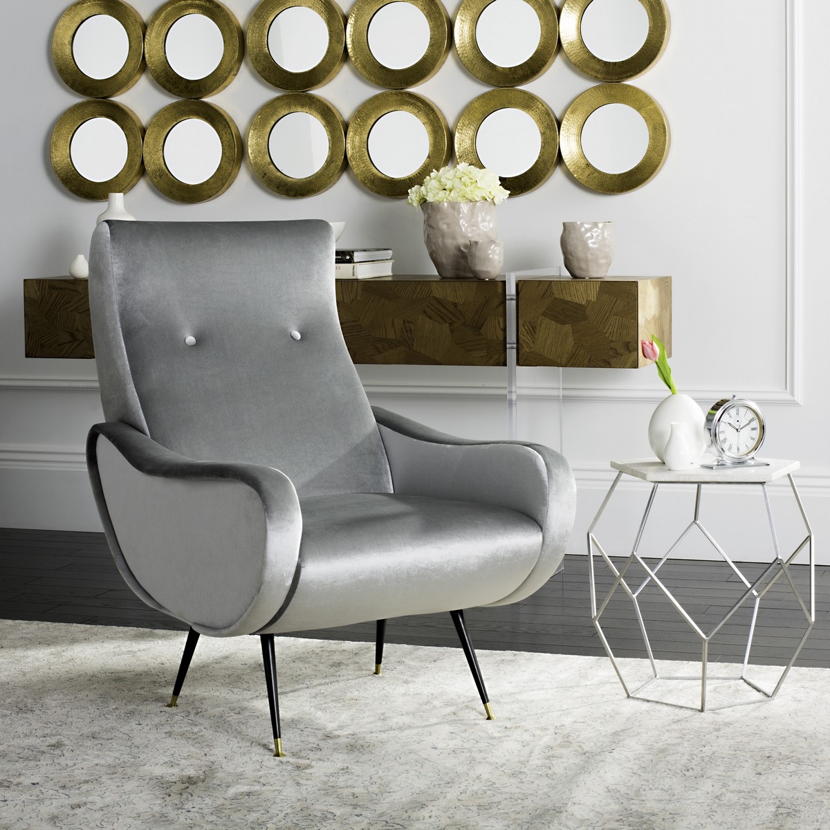 Elicia Velvet Retro Mid Centry Accent Chair - Light Grey - Arlo Home - Image 0