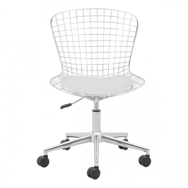 Wire Office Chair Chrome w/ White Cushion - Image 2