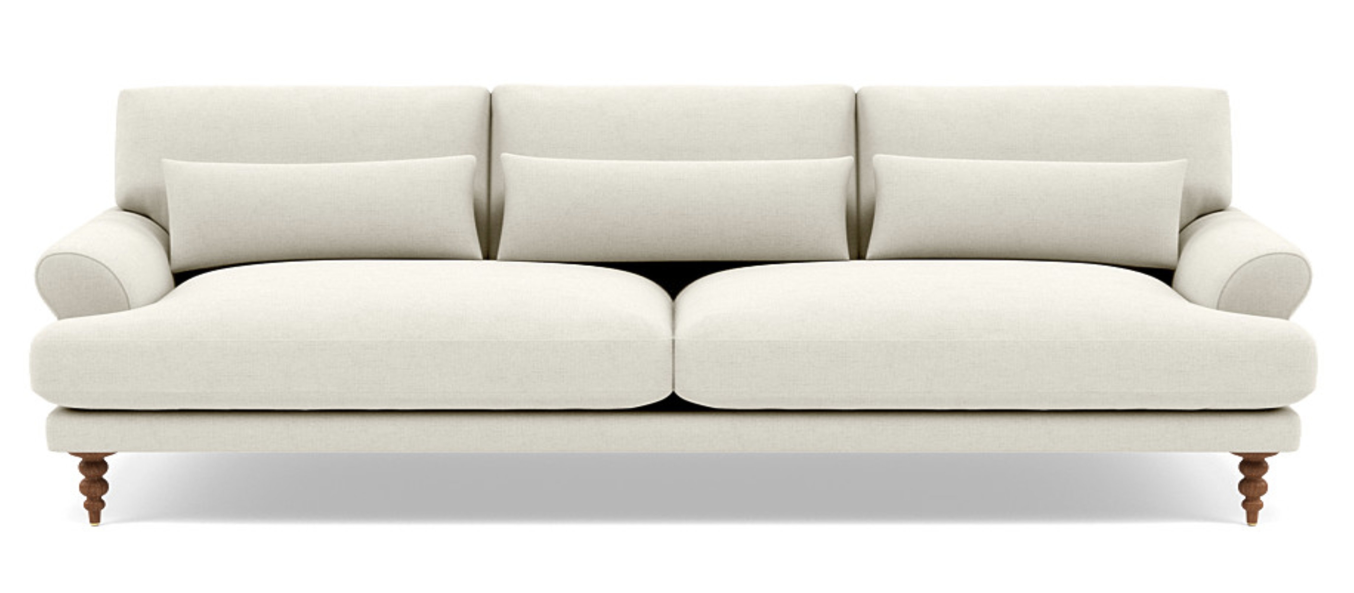 Maxwell Sofa with White Chalk Fabric and Oiled Walnut Tapered Turned Wood legs - Image 0