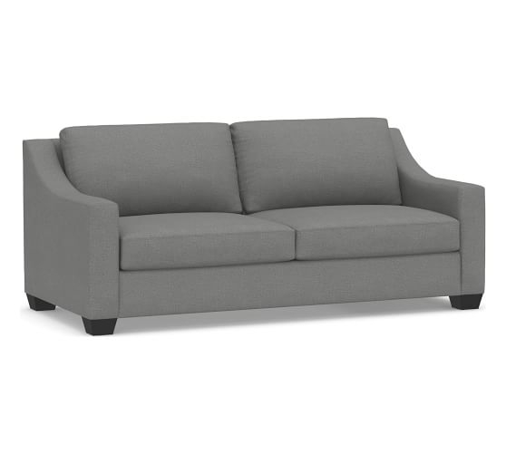 York Slope Upholstered Sofa 80", Down Blend Wrapped Cushions, Basketweave Slub Charcoal - Image 0