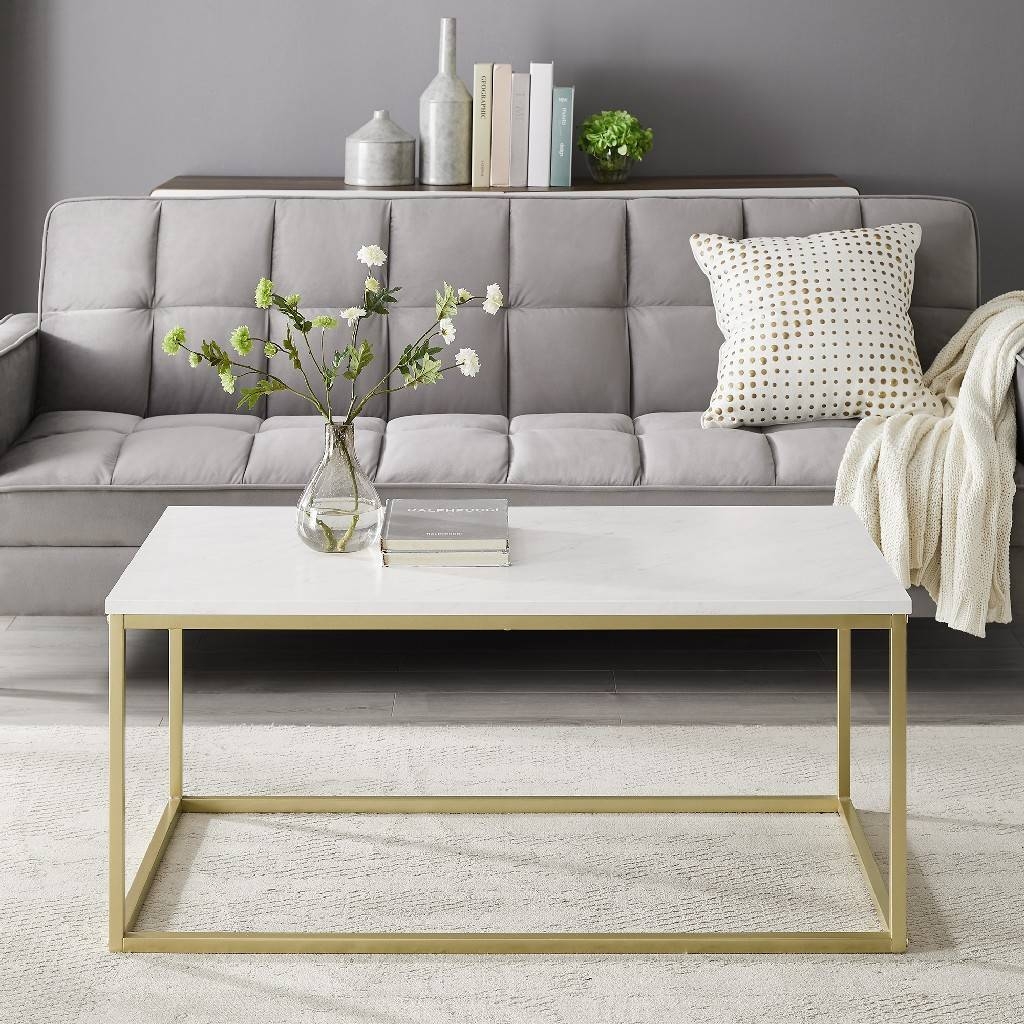 42" Open Box Coffee Table - Faux White Marble/Gold - Image 3