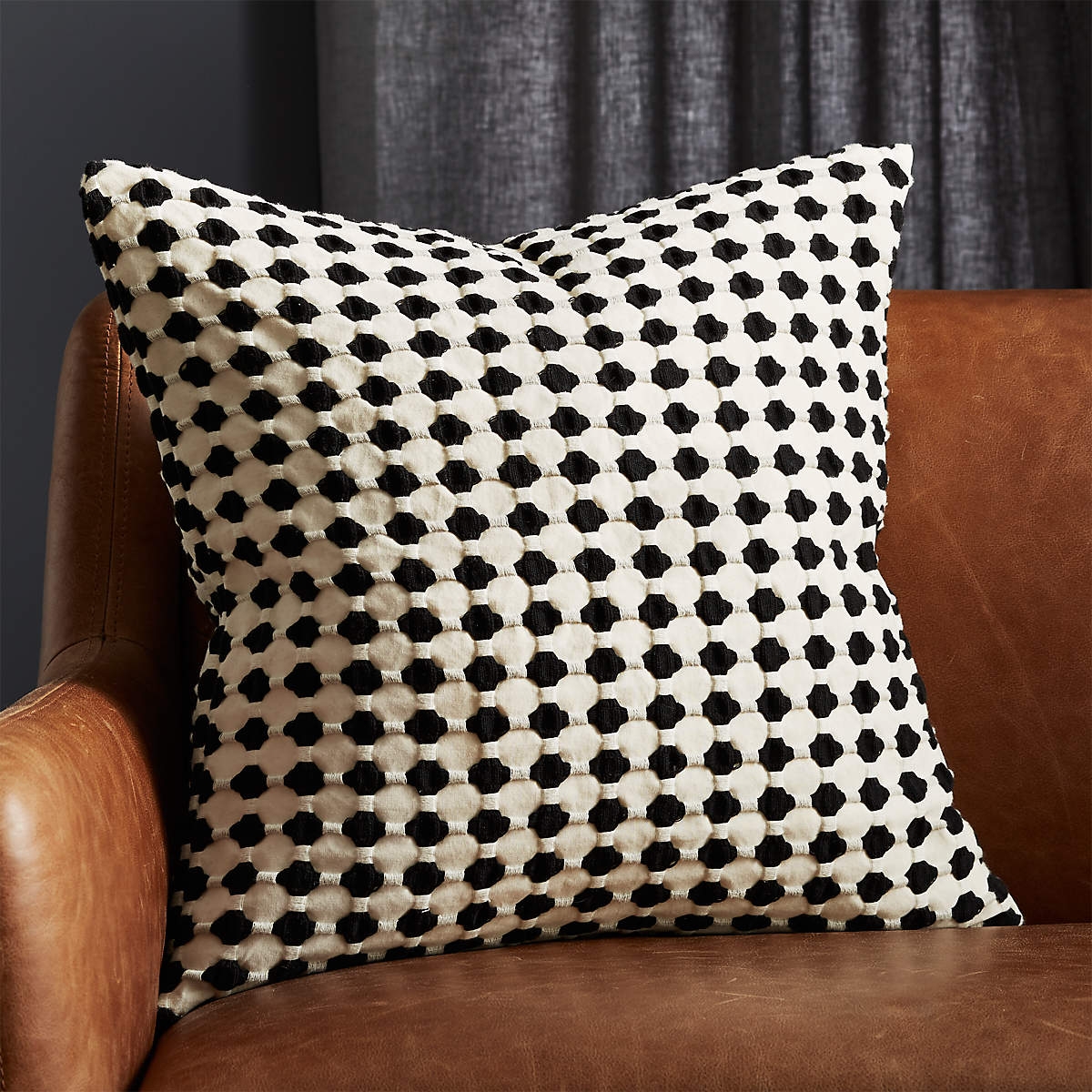 Estela Organic Cotton Black and White Throw Pillow with Feather-Down Insert 20" - Image 1
