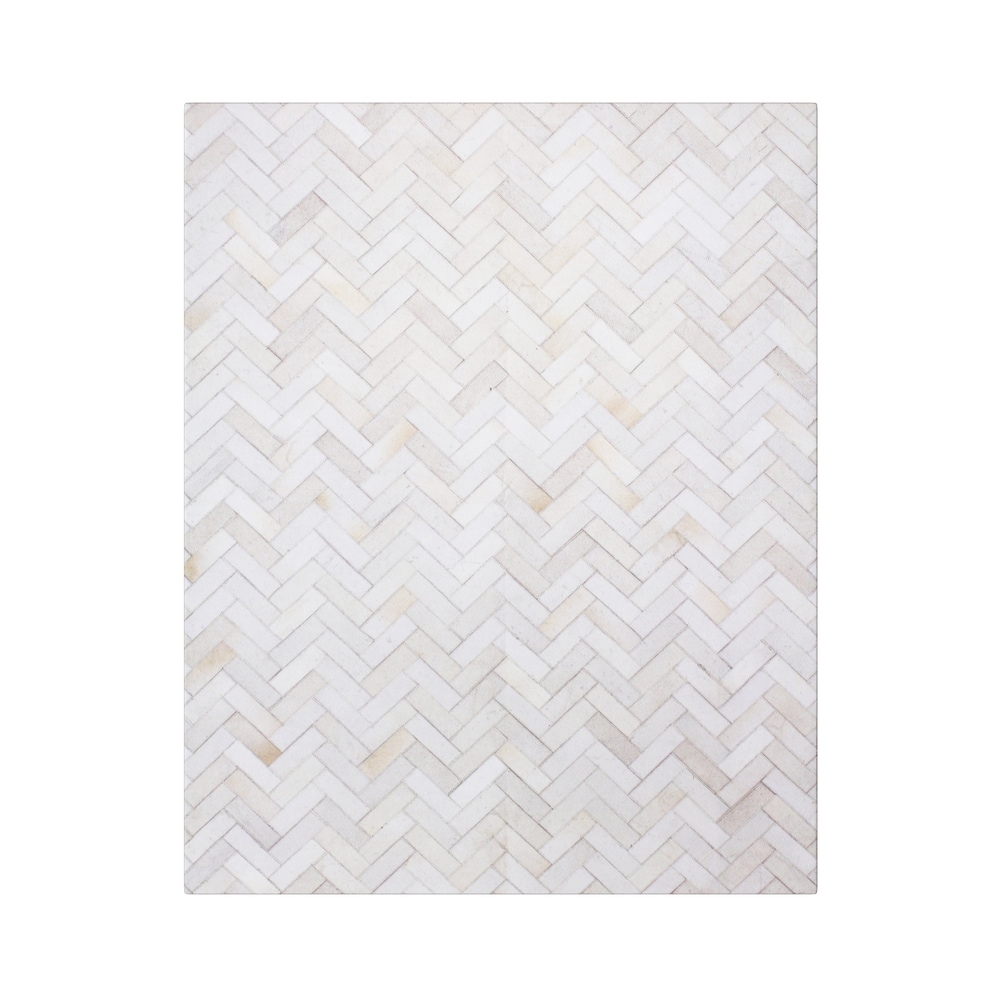 Strick & Bolton Manet Hand-stitched Chevron Cow Hide Leather White Rug - 9' x 12' - Image 0