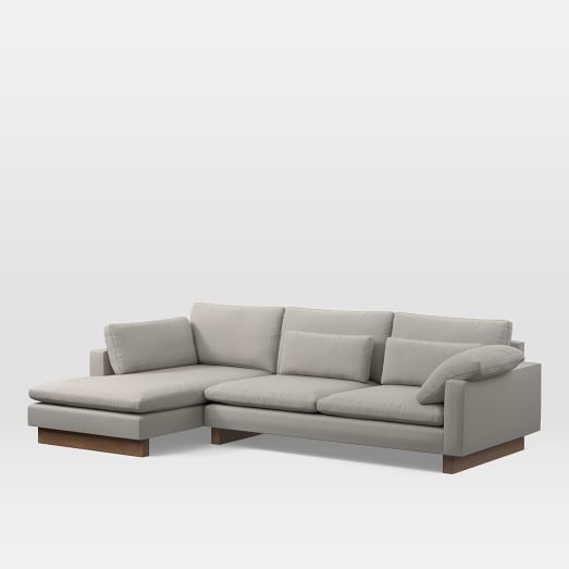 Harmony Sectional Set 05: XL RIGHT Arm 2.5 Seater Sofa, XL Right Arm Chaise, Yarn Dyed Linen Weave, Frost Gray, Walnut - Image 0
