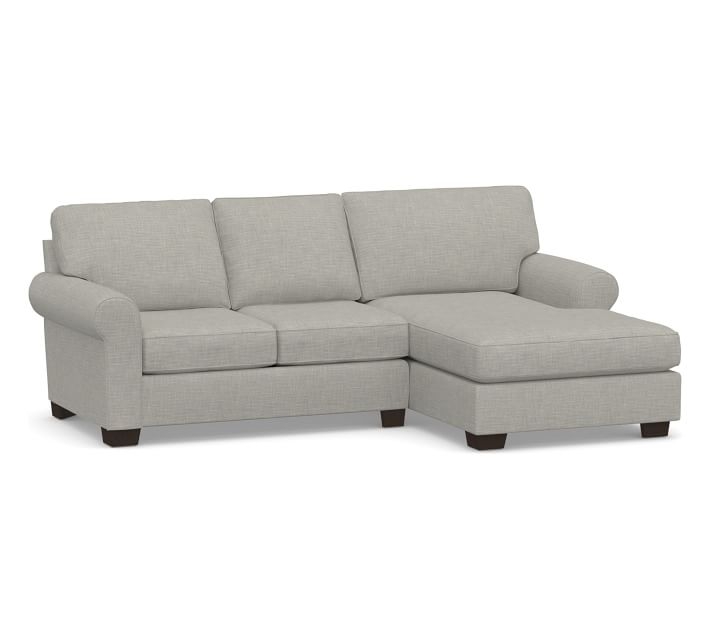 Buchanan Roll Arm Upholstered Left Arm Loveseat with Chaise Sectional, Polyester Wrapped Cushions, Premium Performance Basketweave Light Gray - Image 0