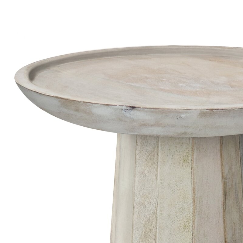 Dovercourt Solid Wood Tray Top Pedestal End Table, Whitewash - Image 1