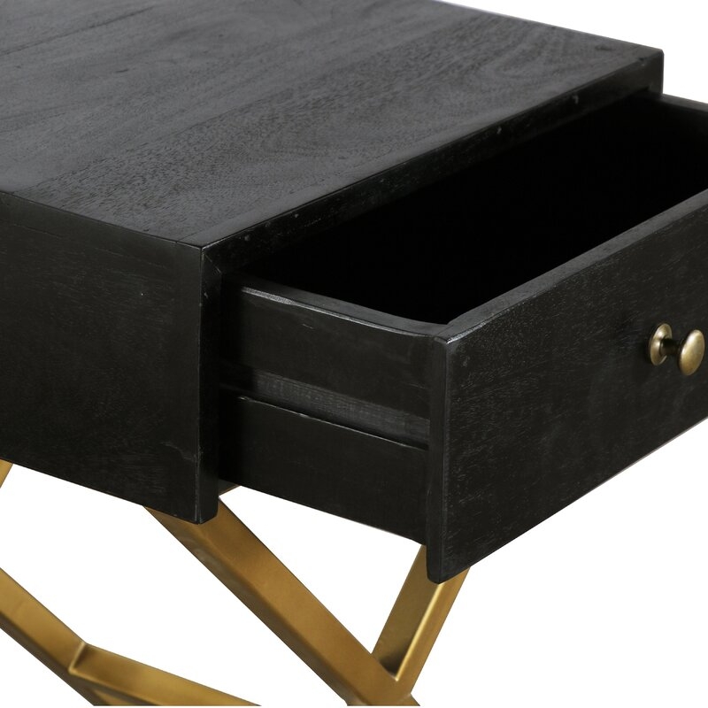 Black & Brass Side Table With Drawer - Image 2