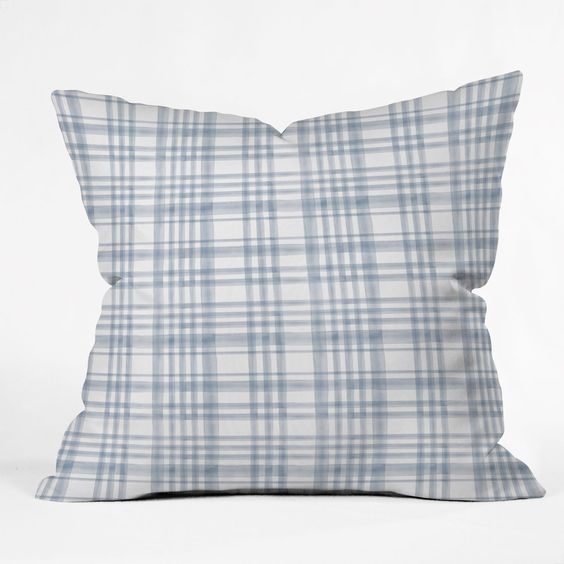WINTER WATERCOLOR PLAID BLUE Throw Pillow 18 x 18" - Image 0