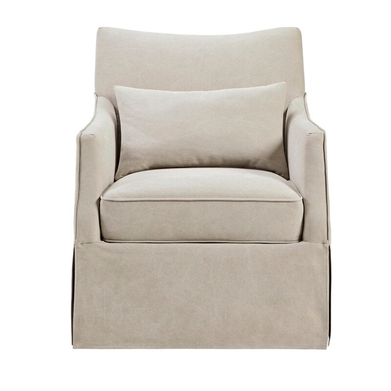 Martha Stewart London Farmhouse Skirted Swivel Chair with Lumbar Pillow - Image 0