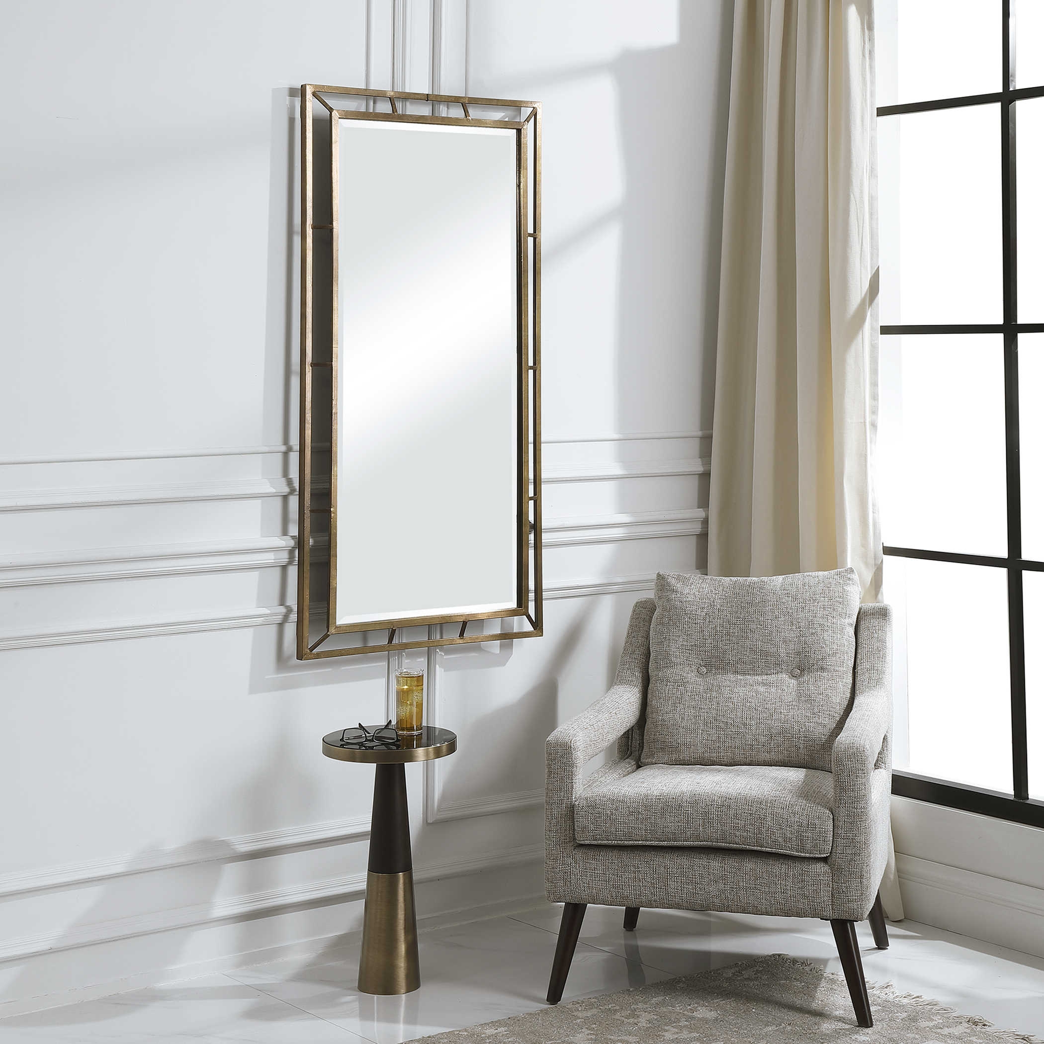 Farrow Mirror, Brass, 28" x 56" - Image 1