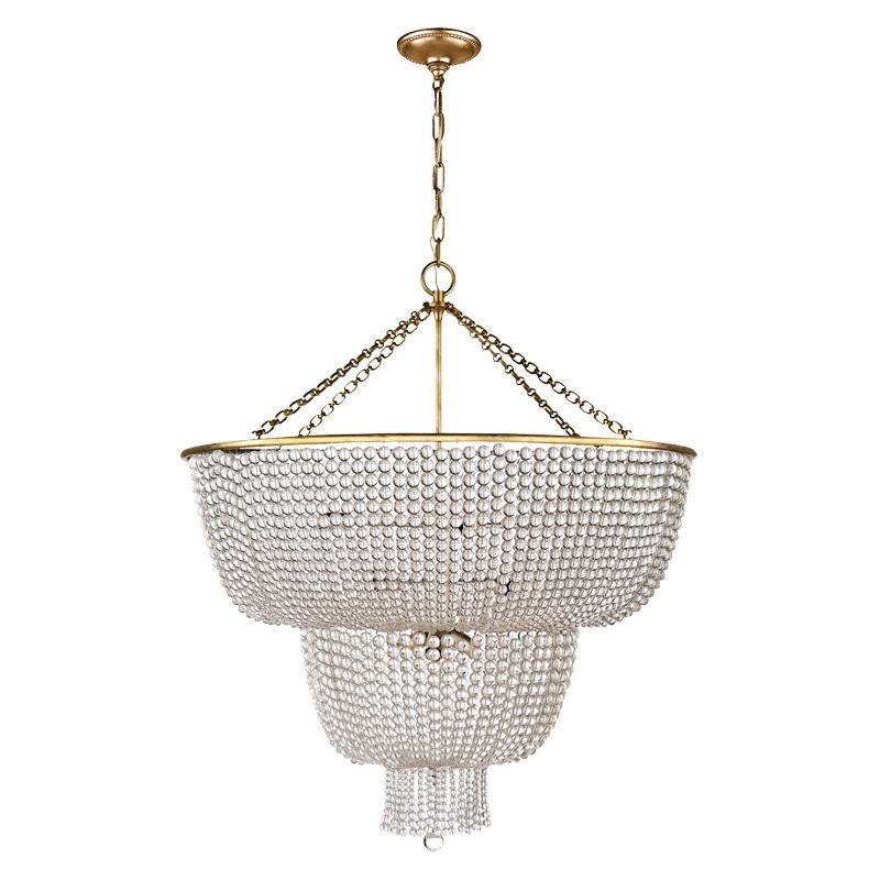 JACQUELINE LARGE CHANDELIER WITH CLEAR GLASS SHADE - HAND-RUBBED ANTIQUE BRASS - Image 0