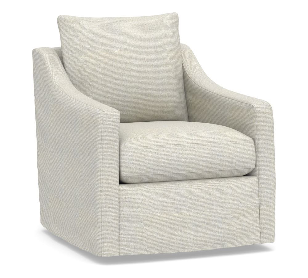 Ayden Slope Arm Slipcovered Swivel Glider, Polyester Wrapped Cushions, Performance Heathered Basketweave Dove - Image 0
