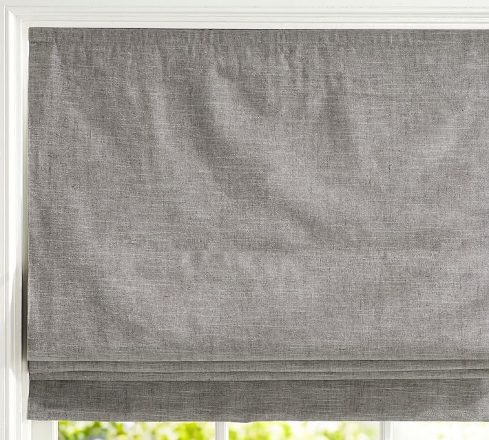 Emery Linen/Cotton Cordless Roman Shade, 44 x 64", Gray - Image 0