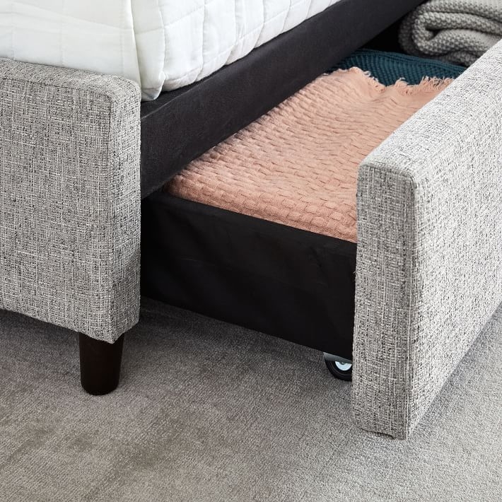 Contemporary Tall Storage Bed, Full, Heathered Crosshatch, Feather Gray - Image 2