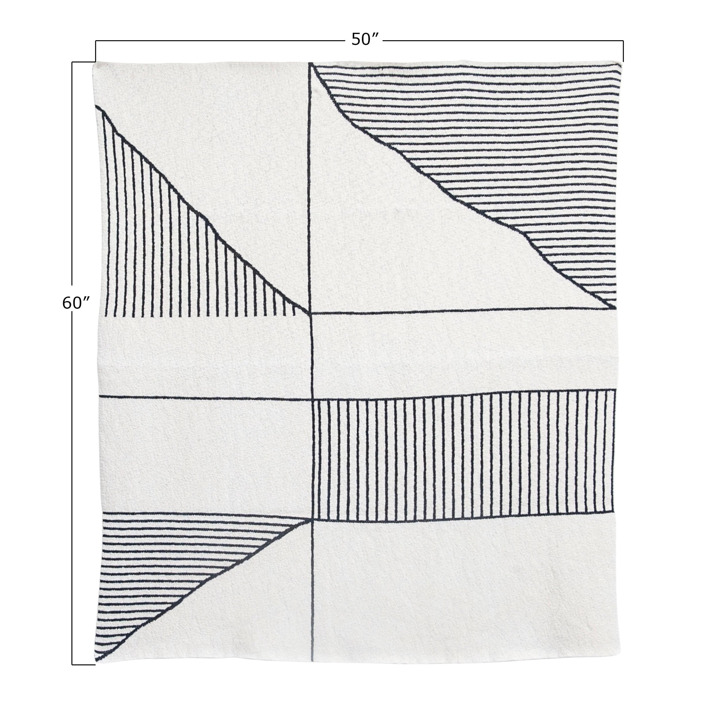 Lines & Angles Cotton Knit Throw, Black & Cream - Image 1