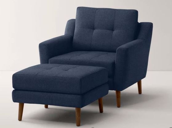 Armchair with Ottoman - Navy Blue Fabric - Image 0