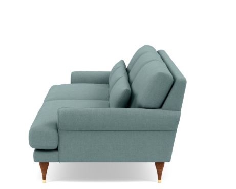 Maxwell Sofa with Blue Mist Fabric and Oiled Walnut with Brass Cap legs - Image 4