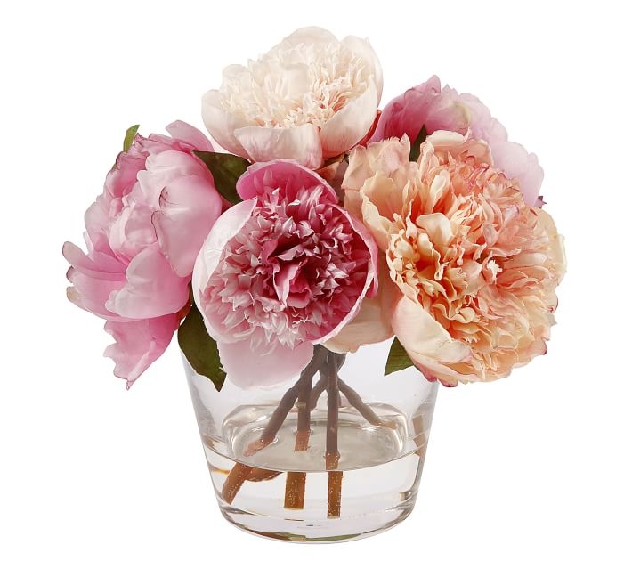 Faux Peony in Glass Vase - Image 0