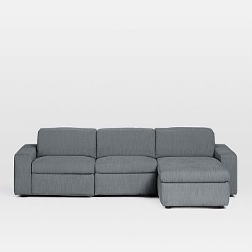 Enzo Sectional Set 34: 8" Arm + 30" Single With Power + 30" Single Without Power + Storage Chaise + 8" Arm, Poly, Twill, Stone, Concealed Supports - Image 7