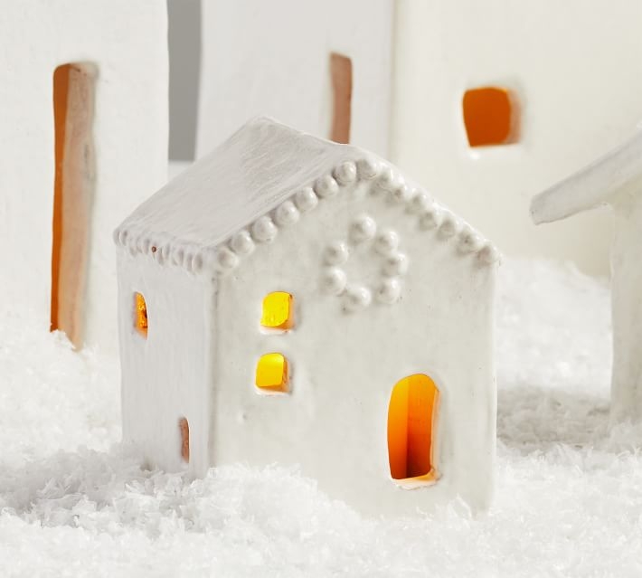 Ceramic Christmas Handcrafted Village Houses, Mini, White - Image 7