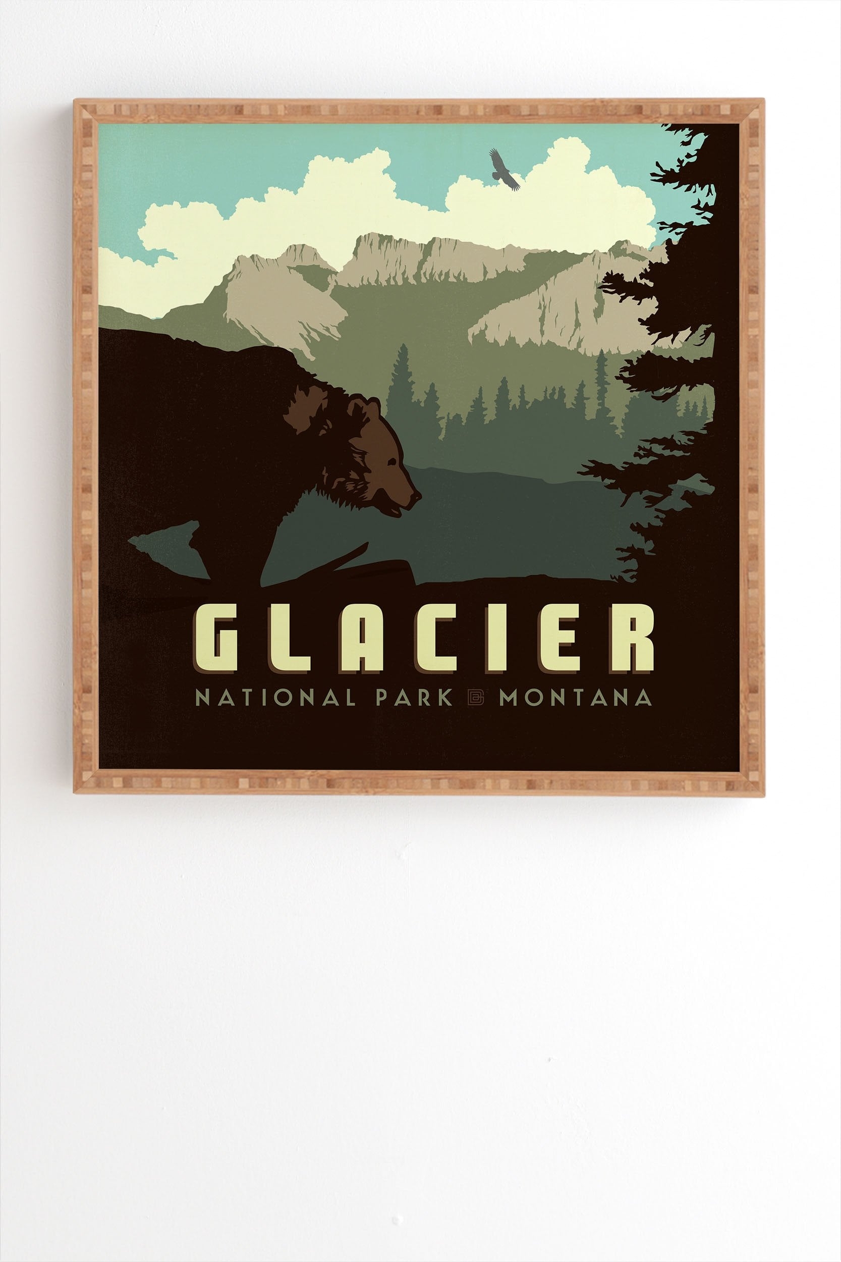 Glacier National Park Framed Wall Art - 20" x 20" - Bamboo frame - Image 0