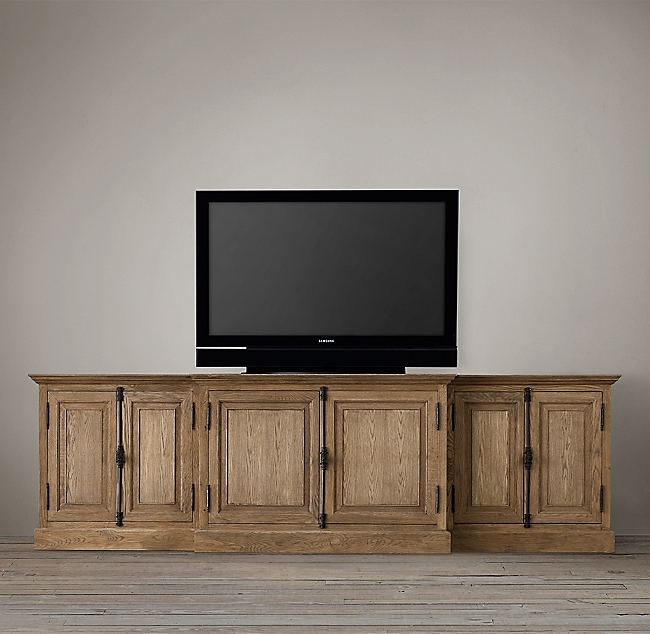 FRENCH PANEL MEDIA CONSOLE - 80" - Weathered Oak Drifted - Image 0