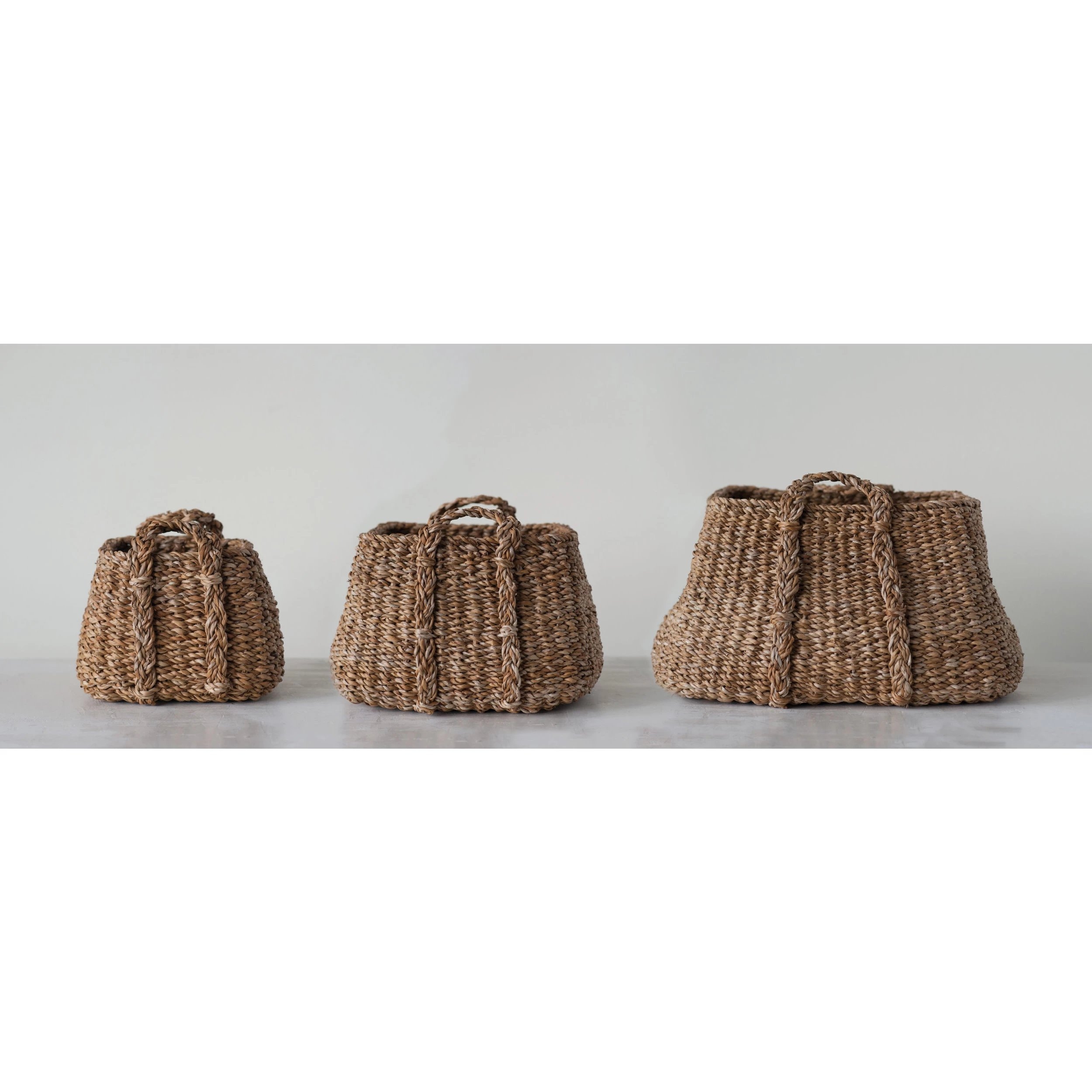 Brown Natural Seagrass Baskets with Handles (Set of 3 Sizes) - Image 2