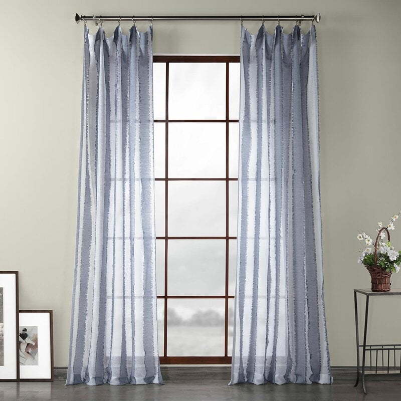 Kuhns Polyester Striped Sheer Rod Pocket Single Curtain Panel - Image 0