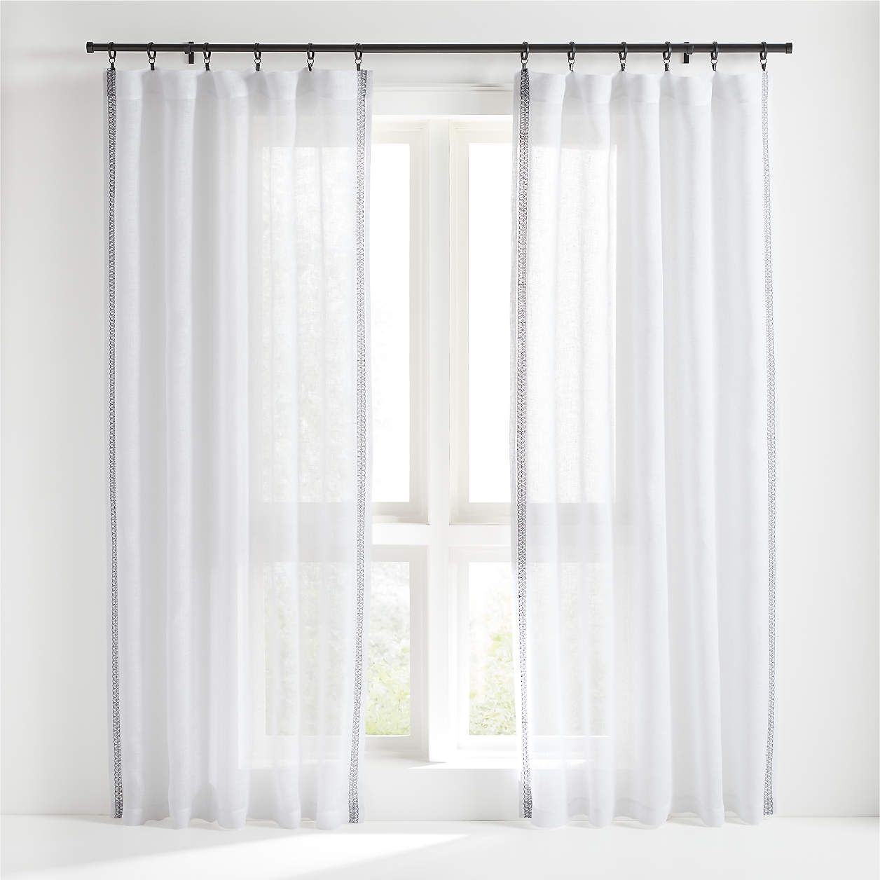 Bordered White Sheer Linen Curtain Panel 52"x108" - Image 0