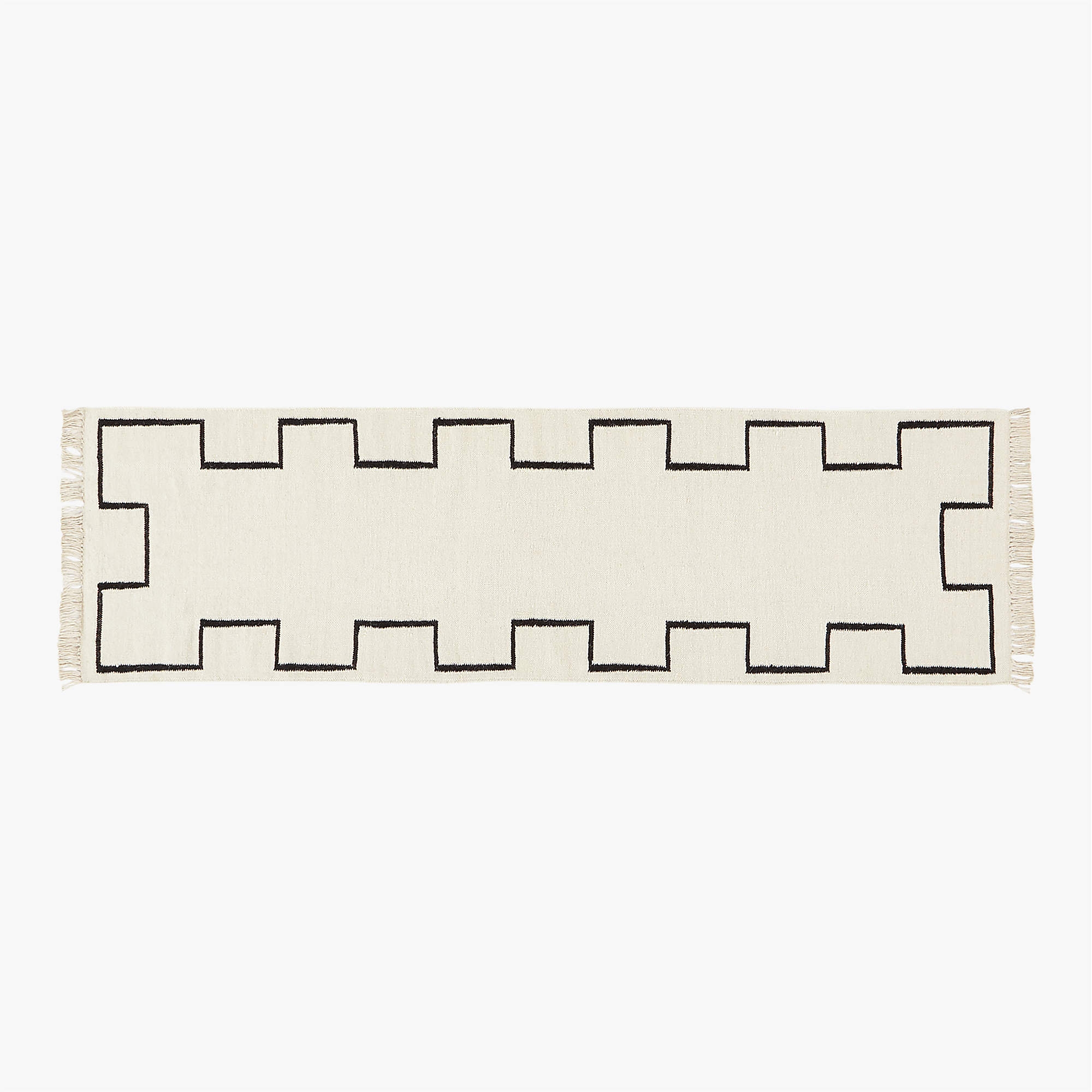 ZIYAD BORDERED HANDWOVEN IVORY AND BLACK DHURRIE RUNNER 2.5'X8' - Image 0