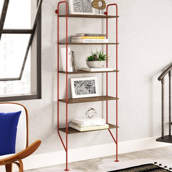 Blu Dot Hitch 5 Tier Etagere Bookcase Shelf Color: Walnut, Frame Color: Red - Image 0