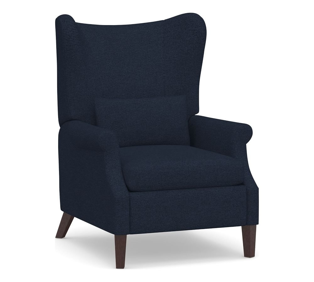 Champlain Upholstered Wingback Recliner, Polyester Wrapped Cushions, Performance Heathered Basketweave Navy - Image 0