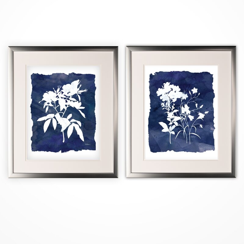 Blue/White Indigo Botanical - 2 Piece Picture Frame Set Print Set on Paper - Image 2