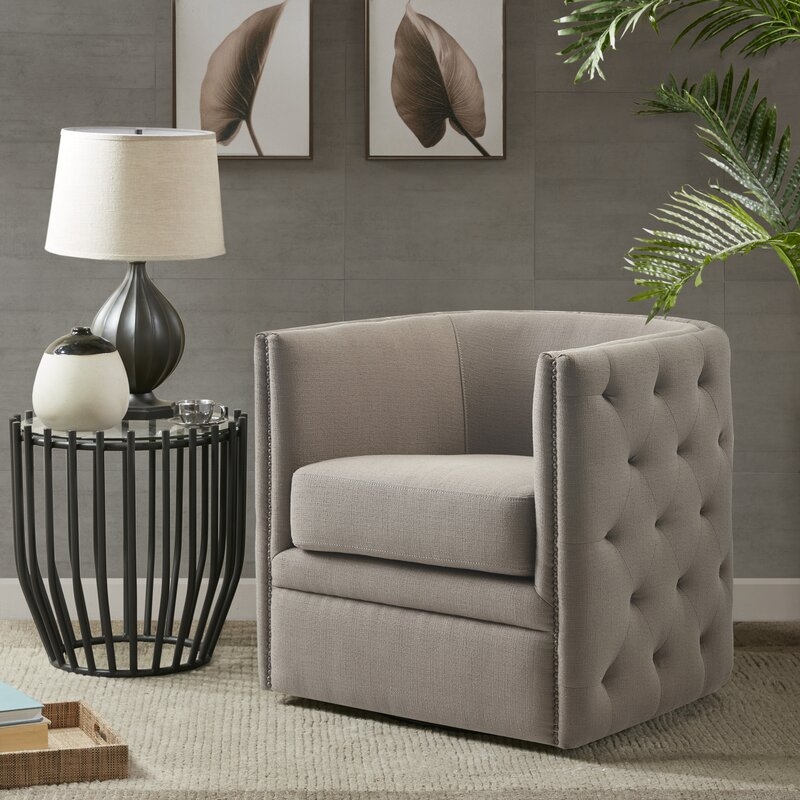 Lavaca 76.96Cm Wide Tufted Polyester Swivel Barrel Chair - Image 0