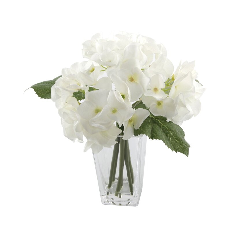 Hydrangeas Floral Arrangement and Centerpiece in Vase - Image 0