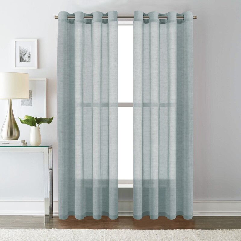 Dawan Linen Solid Color Semi-Sheer Gromment Curtain Panels (Set of 2) / Teal - Image 0