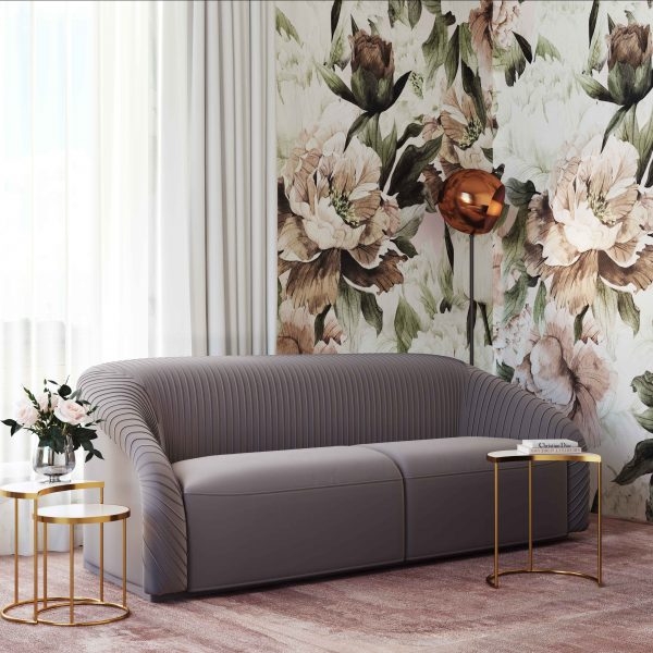 Yara Pleated Grey Velvet Sofa - Image 2