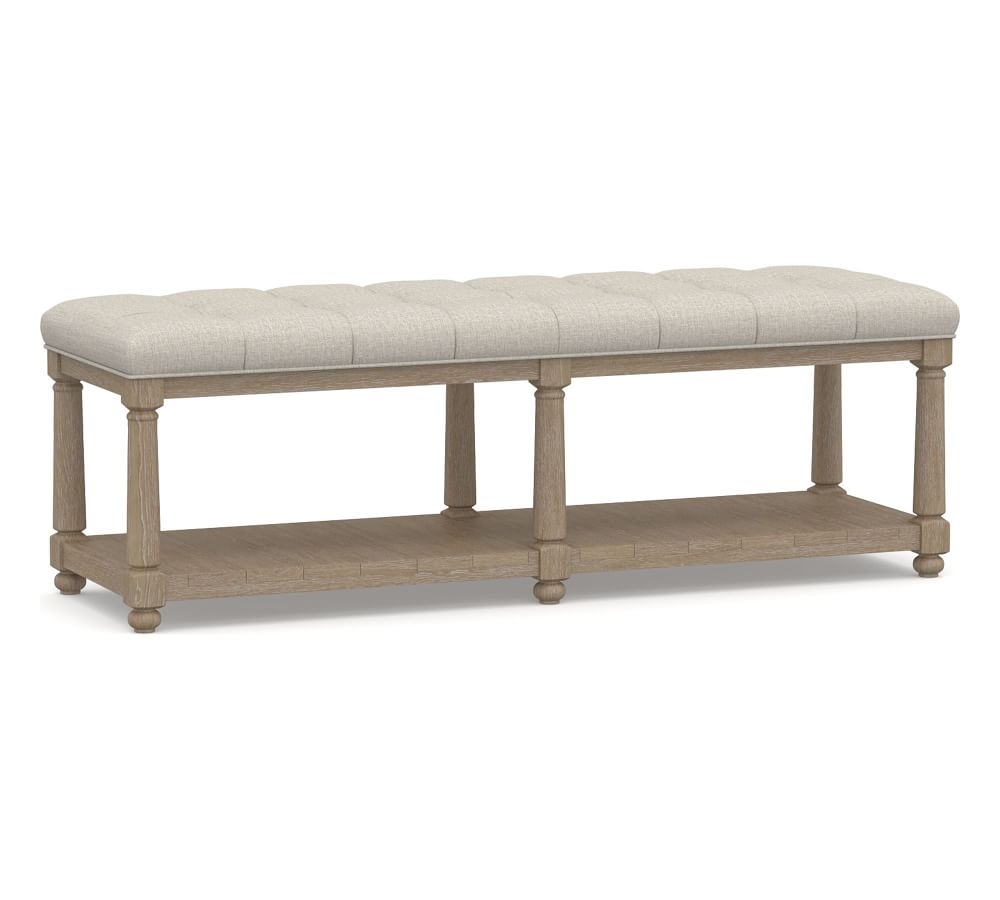 Berlin Tufted Upholstered Bench, Performance Heathered Tweed Pebble - Image 0