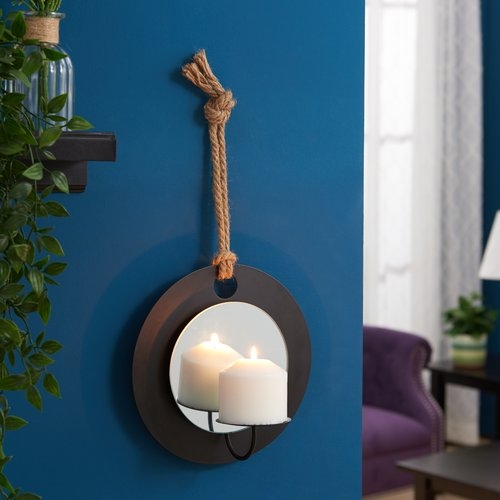 Metal Sconce with Rope and Mirror - Image 3